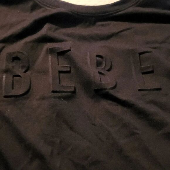 Bebe Sport Ladies Sz Large Black Short Sleeve Logo Shirt with Mesh Panel Sleeves - Picture 4 of 6